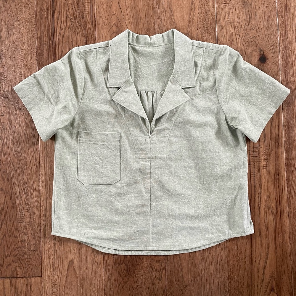 Handmade Linen Collared Shirt with Front Pocket